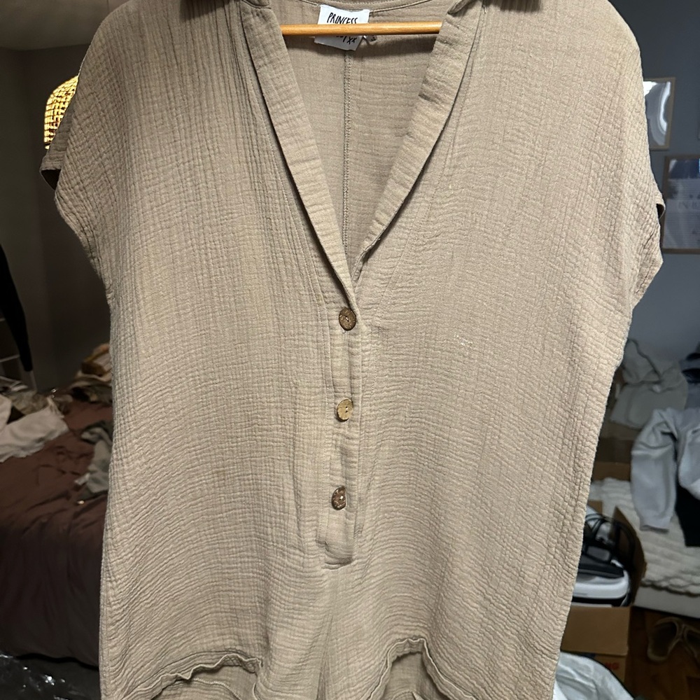 Princess Polly Beige Button-Front Gauze Romper